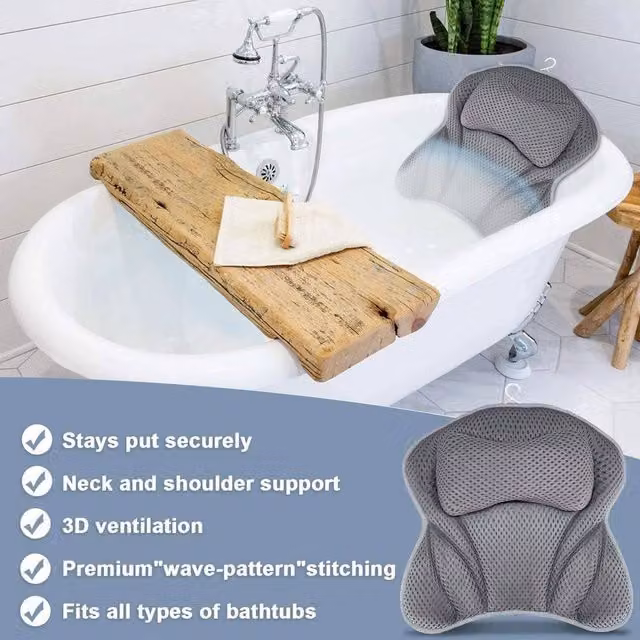 NESTLUNE Comfort Waterproof 4D Home Spa Bath Pillow in Grey