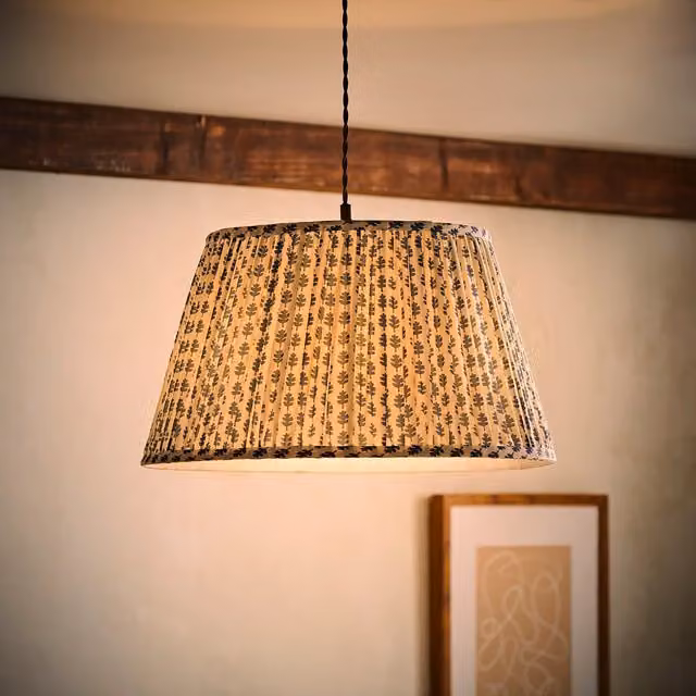 ValueLights Grange Floral Pleated Ceiling Pendant Lamp Shade in Blue and Green, Diameter: 45 cm