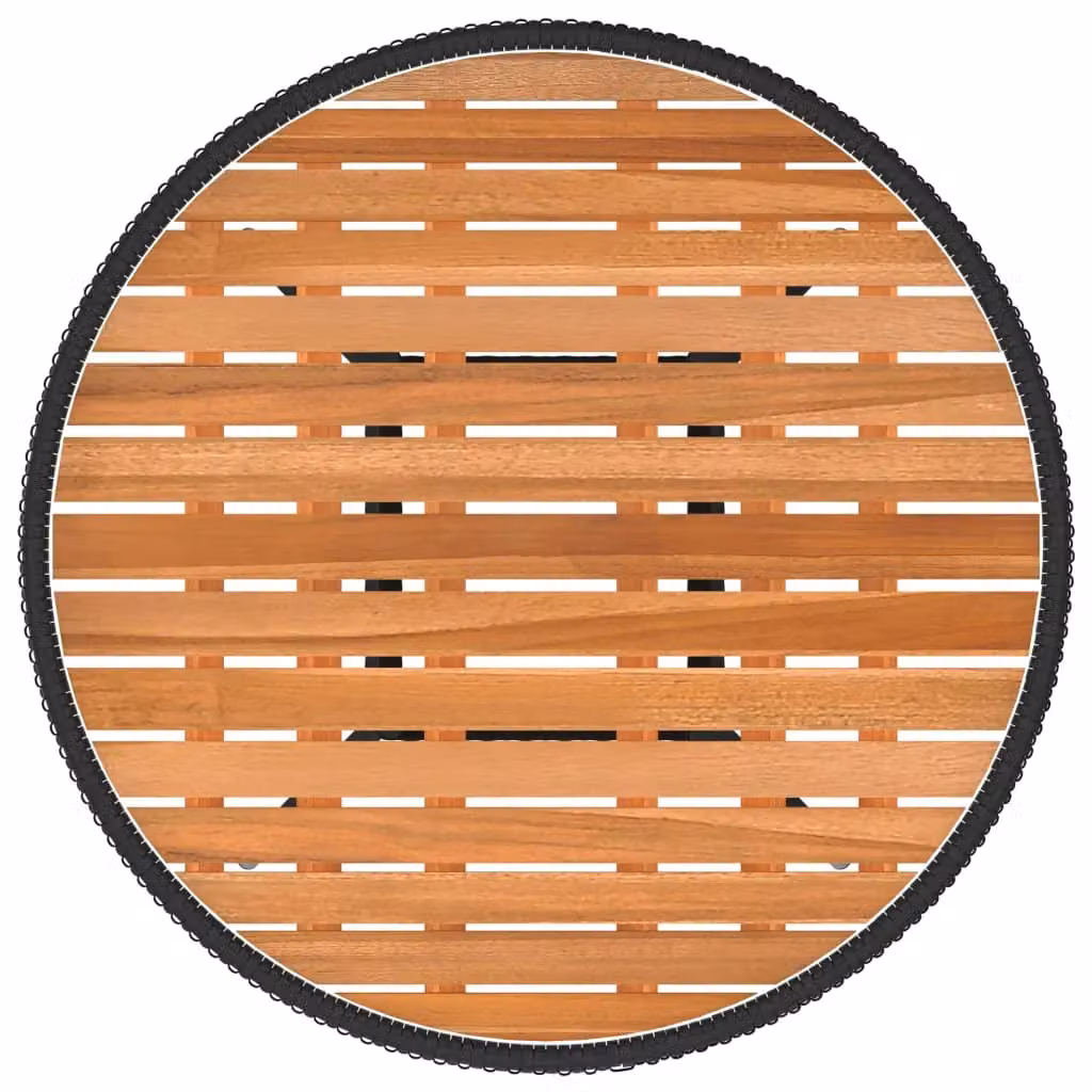 Berkfield Home Garden Round Dining Table in Black Poly Rattan and Solid Acacia Wood, Diameter: 70 cm – 2