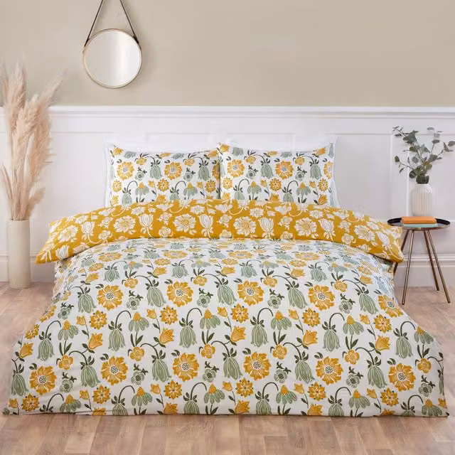 Rapport Home Victorian Bloom Reversible Microfibre Floral Duvet Cover and Pillowcase Set in Green and Multicolour, 90 x 200 cm