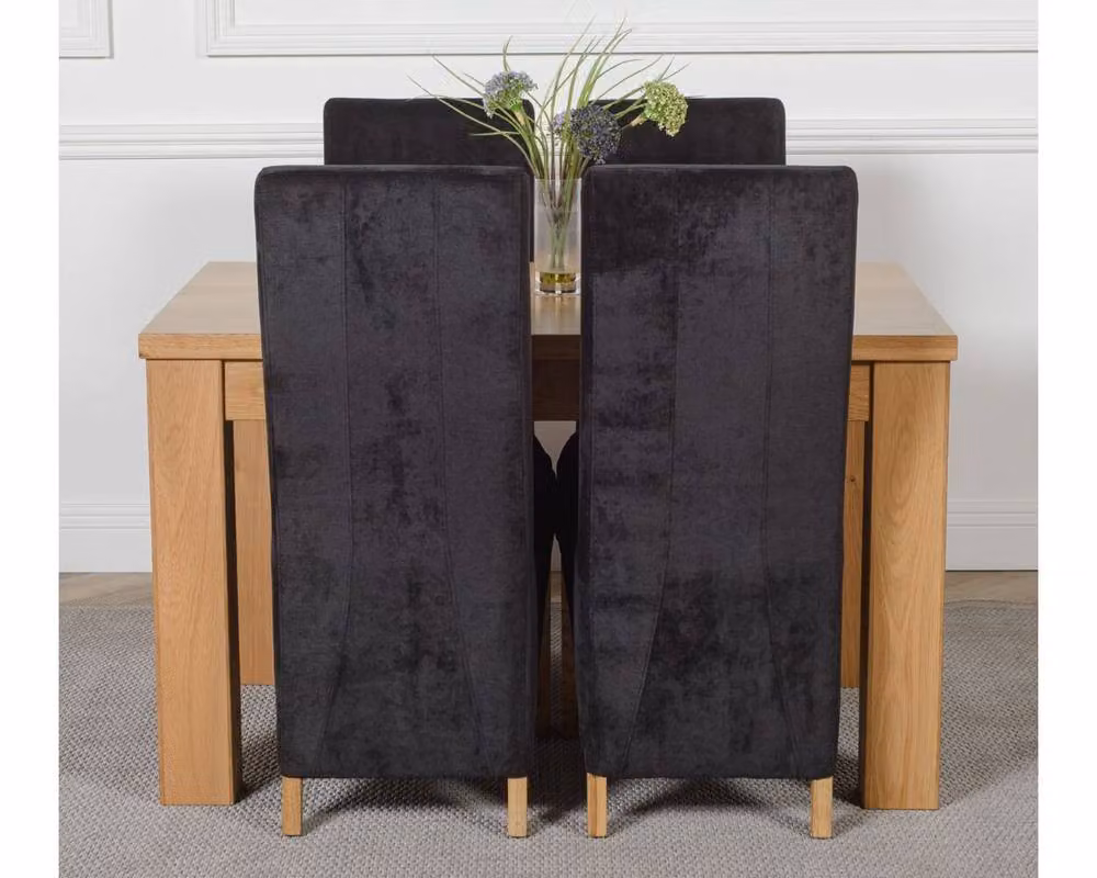 Thats Furniture Dakota Oak Dining Table and 4 Lola Black Fabric Upholstered Chairs Set, W: 127 cm, D: 82 cm, H: 77 cm – 4