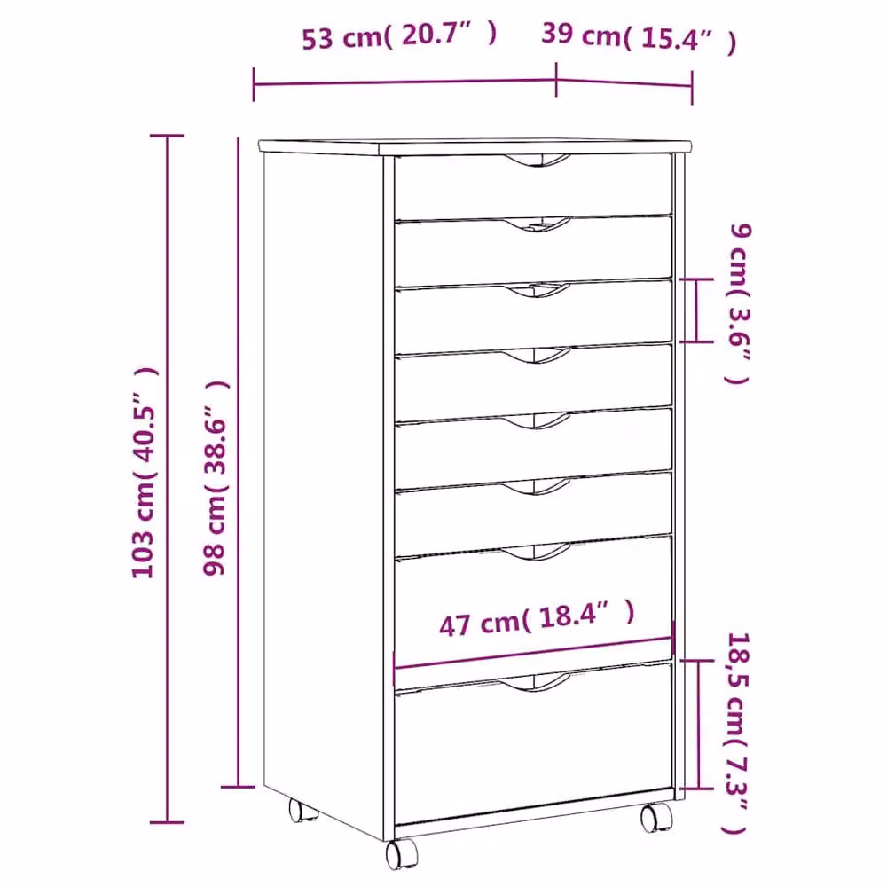 Berkfield Home MOSS Rolling Cabinet with Drawers in Black Solid Pine Wood – 5