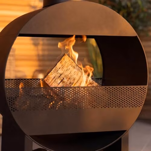 Charles Bentley Black Powder Coated Steel Modern Chiminea for Wood and Charcoal, H 129 x W 55 x D 40 cm – 2