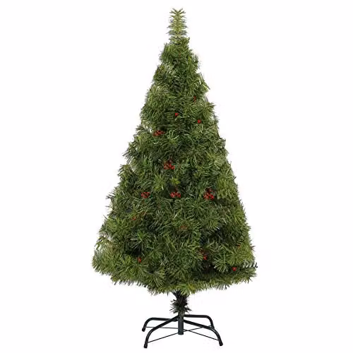 Shatchi Green Bushy Christmas Tree with Red Berries, Height: 150 cm – 1