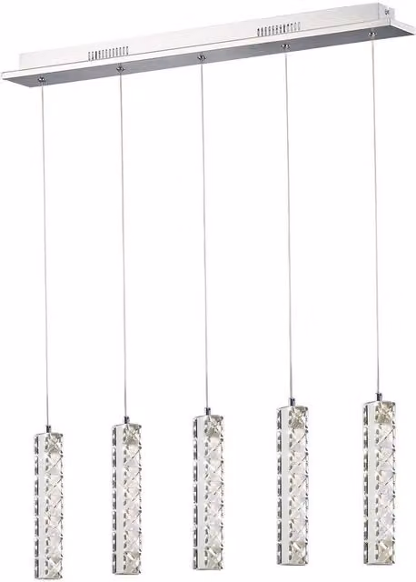 Galaxy 5 Drop Crystal Ceiling Pendant Light, Polished Chrome with 15W LED 4000K Cool White