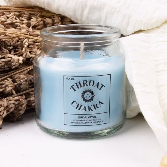 Myga Chakra Throat Scented Tabletop Candle, Blue, Fresh Scent in Glass