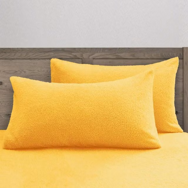 Velosso Teddy Pillowcase Pair in Plain Yellow, W: 50 cm, H: 75 cm