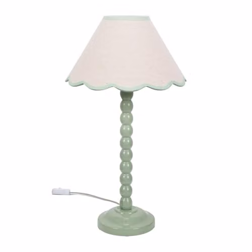 ValueLights Sage Green Bobbin Stem Table Lamp with Scallop Shade and Bulb Included – 1