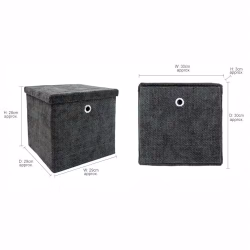 JVL Metro Foldable Fabric Storage Box with Lid, Black, W: 30.0 cm, D: 28.0 cm, H: 30.0 cm – 4
