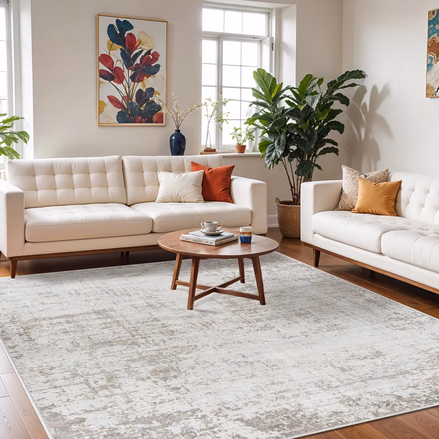 Livabliss Roma Abstract Modern Marble Rug in Mid Grey, Blue and Brown, W: 160 cm, D: 215 cm – 4