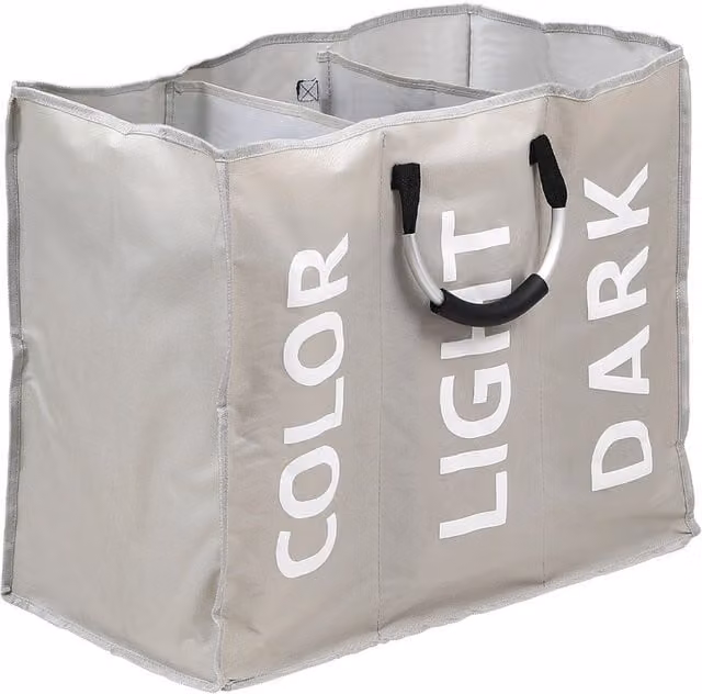 Livingandhome 3 Bin Fabric Laundry Hamper Sorter with Handles, Grey