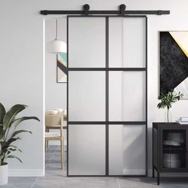 Berkfield Home Modern Sliding Door in Black with Tempered Glass and Aluminium, W: 102.5 cm, H: 205 cm