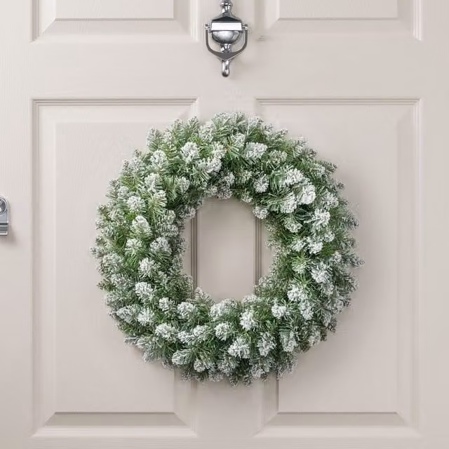 Christow Frosted Green Artificial Christmas Wreath Door Decoration, Diameter: 45 cm