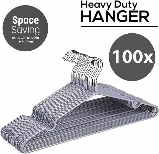PAWNORA 100 Pack Space Saving Metal Wire Hangers in Grey – 1