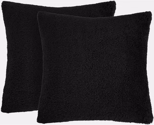 Brentfords Pack of 2 Black Teddy Square Cushion Covers with Removable Covers