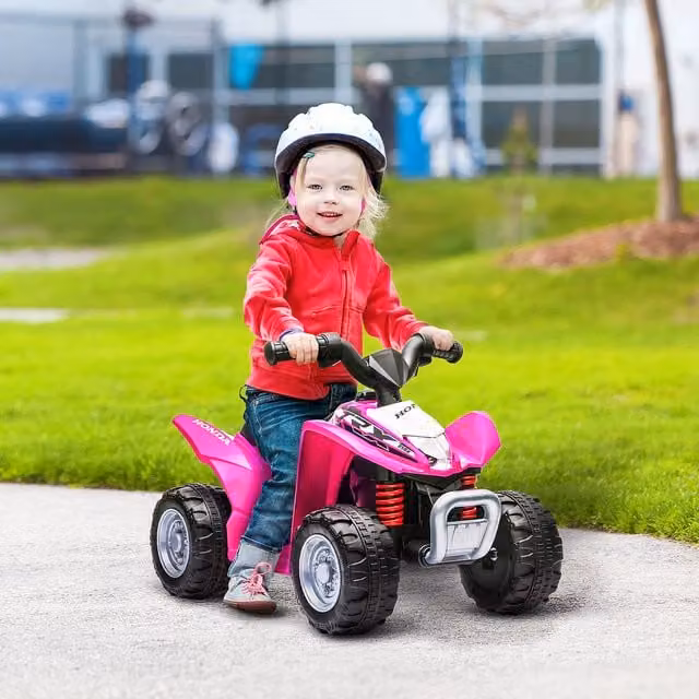 AIYAPLAY Honda Licensed 6V Electric Kids Quad Bike with Light and Sound Effects, Pink
