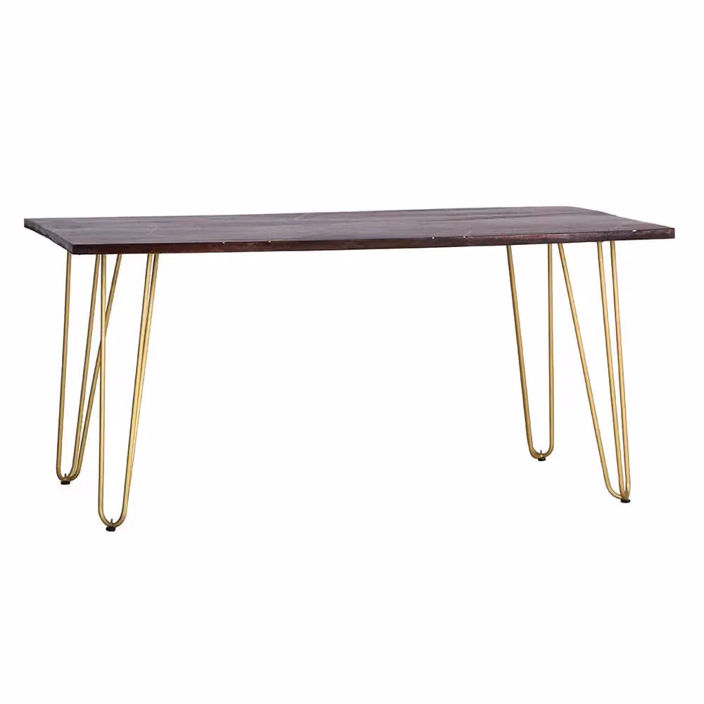 IH Design Jusleen Modern Rectangular Solid Mango Wood Dining Table in Brown and Gold – 2