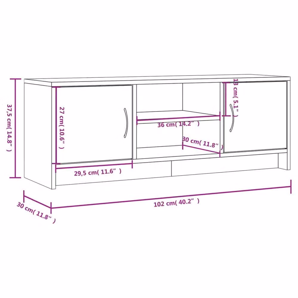 Berkfield Home Smoked Oak TV Cabinet in Brown, W/D/H: 102 x 30 x 37.5 cm – 5