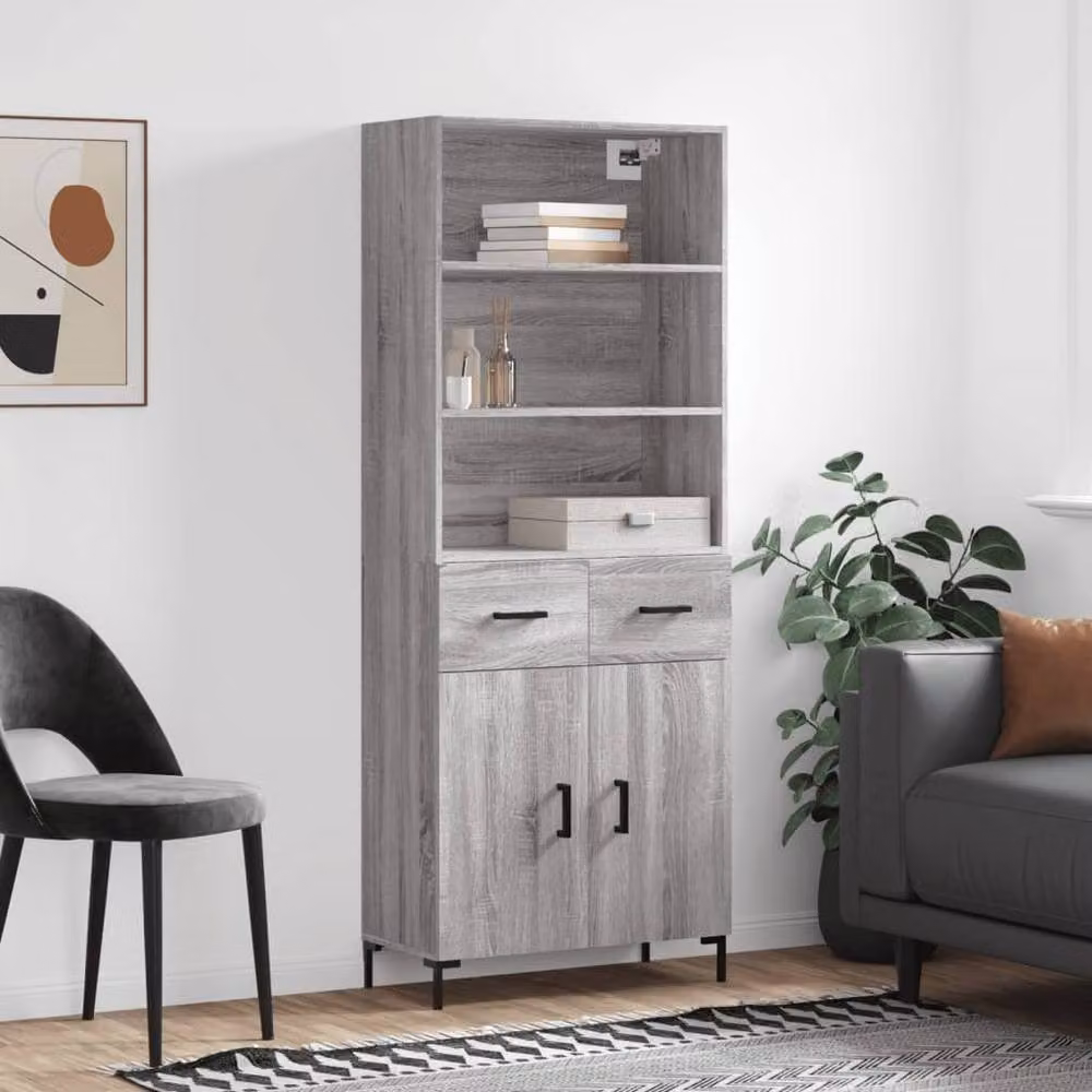 Berkfield Home Grey Sonoma Highboard with Hinged Doors and Internal Shelves, W/D/H: 69.5 x 34 x 180 cm – 2