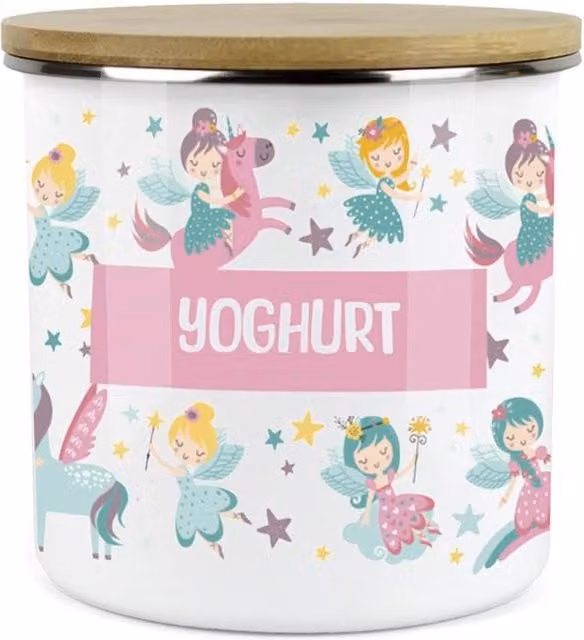 Purely Home Unicorn Fairies Childrens Mini Snack Pot Yoghurt Pot in Pink and Multicolour Enamel with Screw Lid