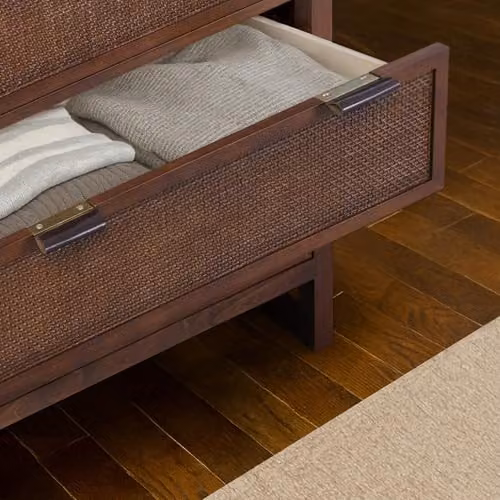 Teamson Home Hatteras Bedroom Dresser Chest of Drawers in Brown Walnut with Rattan Details, W/D/H: 76 x 37.3 x 45.72 cm – 3