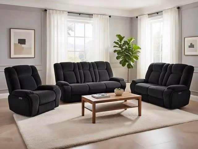 DS Living Torino Recline 3 and 2 Seater Sofa Bundle in Grey or Silver Fabric – 1