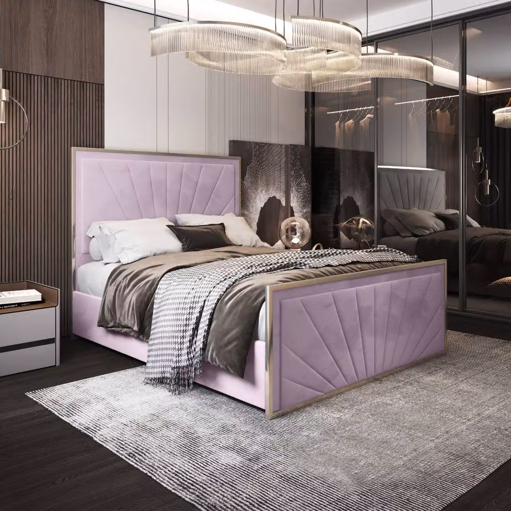 Casani Somerton Upholstered Velvet Designer Bed Frame in Pink, W/D/H: 200 x 137 x 180 cm – 2