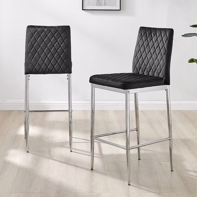 FurnitureboxUK Set of 2 Modern Milan Black Velvet Bar Stools with Chrome Legs