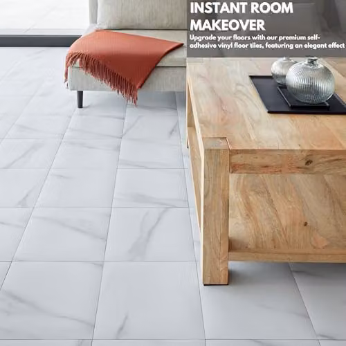 Novecrafto Self Adhesive Marble Effect Vinyl Floor Tiles, White and Grey, Pack of 30, W/D: 30.5 x 30.5 cm – 5