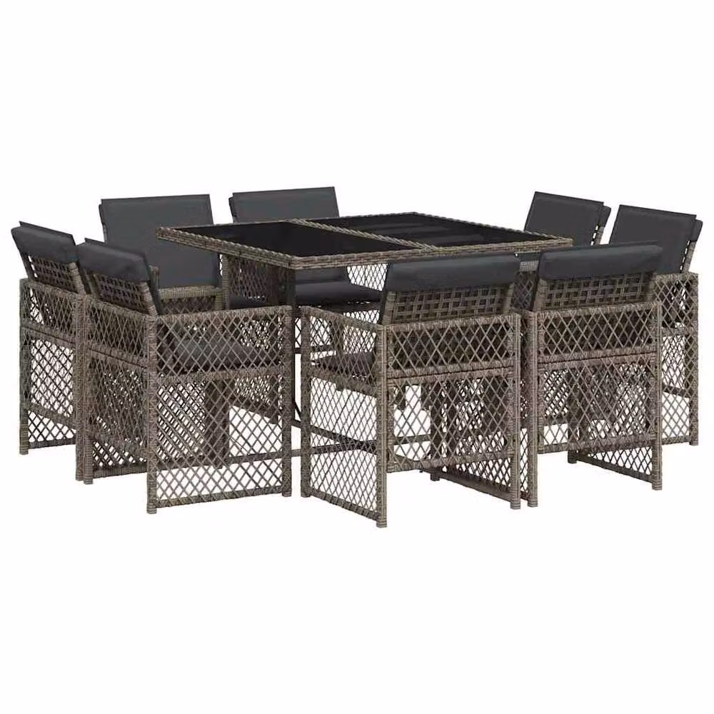 Berkfield Home 9 Piece Grey Poly Rattan Garden Dining Set with Cushions – 2