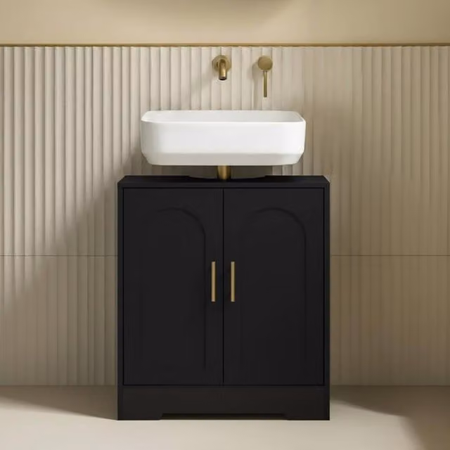 OHS Arch Undersink Bathroom Cabinet in Black MDF with Hinged Doors