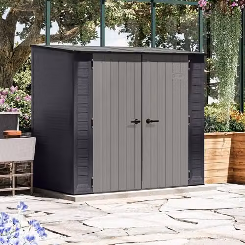 Rowlinson Suncast Columbia Resin Shed in Grey, W: 215 cm, D: 123 cm, H: 199 cm – 1