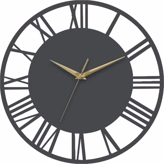 Livingandhome Round Roman Numeral Dial Wall Clock in Grey and Gold with Silent Quartz Movement