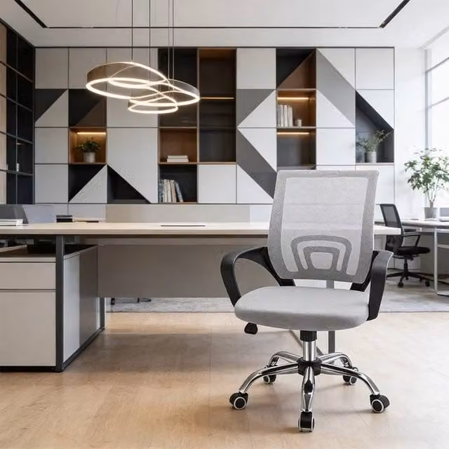 EONLION Grey Ergonomic Mid Back Mesh Office Chair with Armrests and Swivel Function