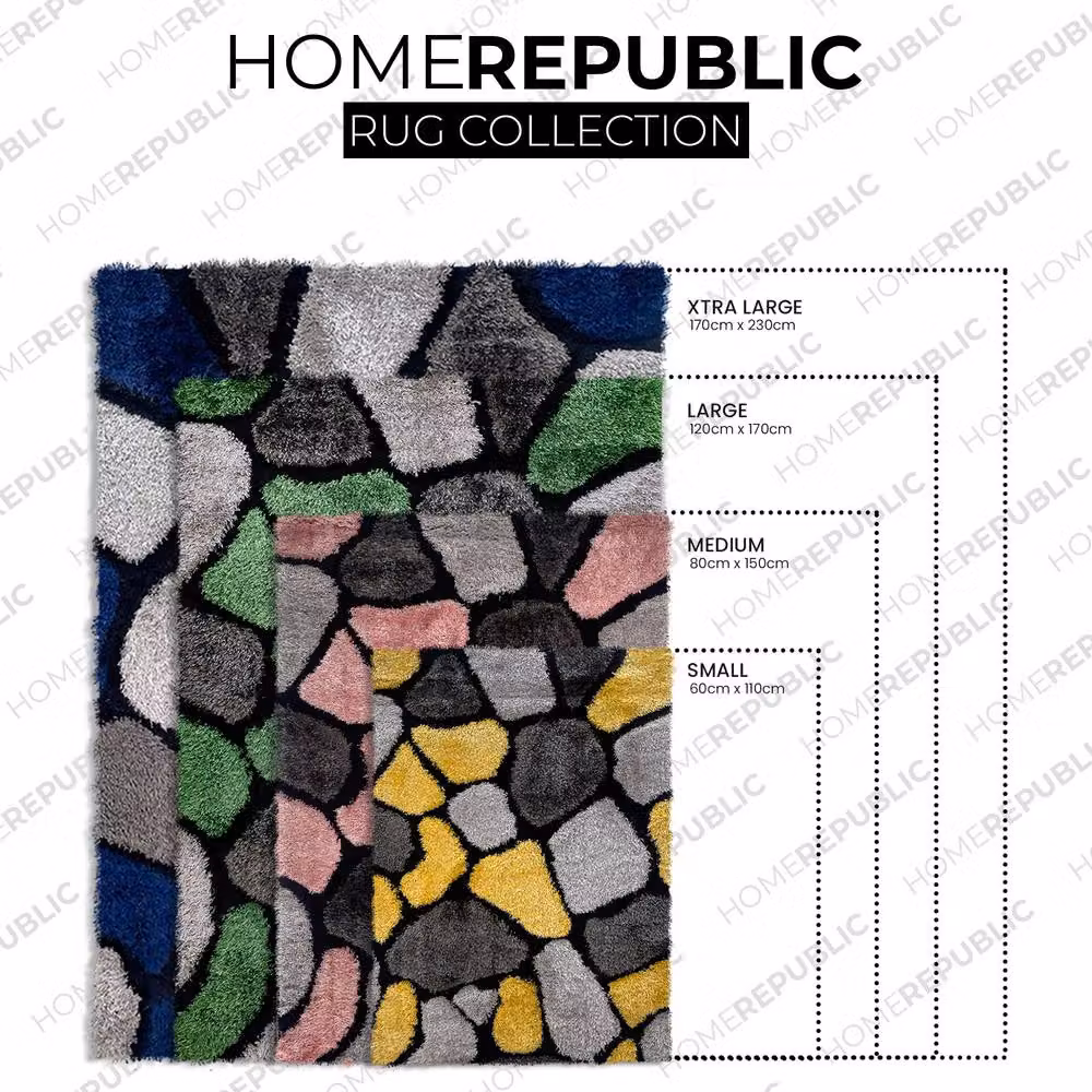 Home Republic Pebbles Carved Shaggy Textured Fluffy Rug in Blue, W: 200 cm, D: 290 cm – 4