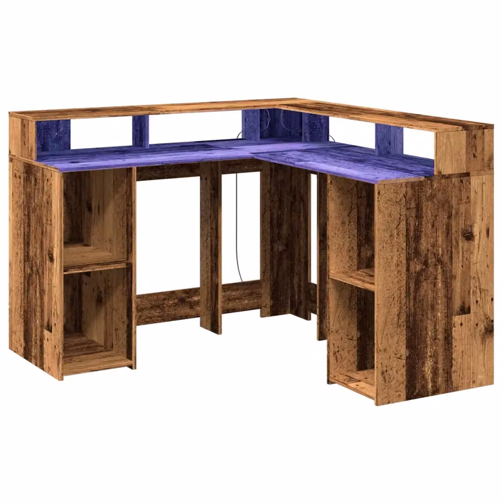 Berkfield Brown Corner Home Office Desk with LED Lights, W/D/H: 130 x 130 x 91 cm – 3