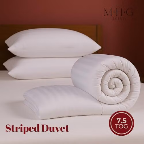 MHG Living White Striped Summer Duvet and Pillow Set, 7.5 Tog, Breathable Double Size – 4