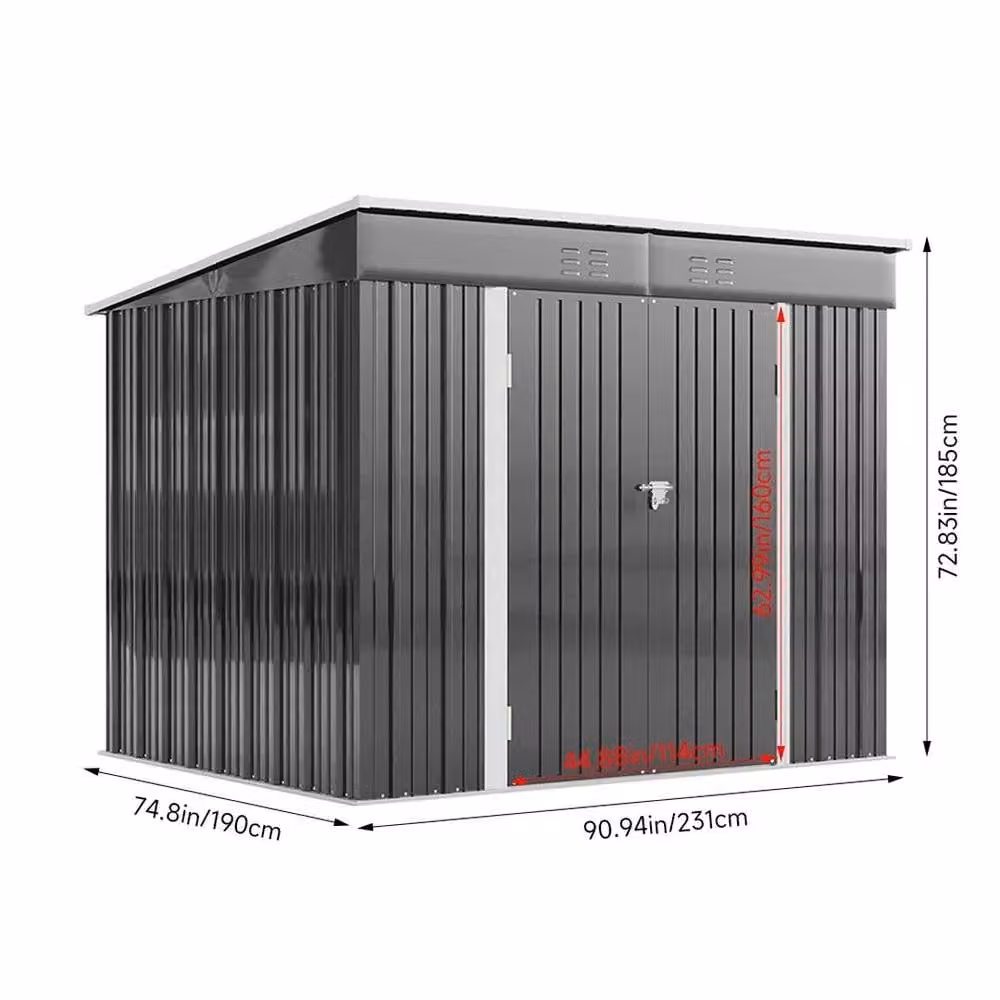 PAWNORA Black Metal Pent Garden Shed with Foundation Kit, W: 231 cm, D: 190 cm, H: 185 cm – 2