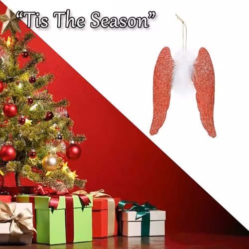 VFM e-Store Red Hanging Angel Christmas Tree Decoration with Glitter and Fur, Height: 22.5 cm – 6