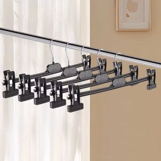 SPETLEK Black Plastic Adjustable Clip Hangers with Swivel Hook, 20 Pieces
