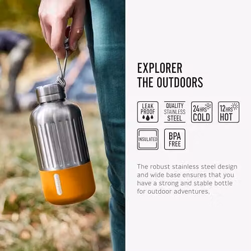 Black + Blum Explorer Vacuum Insulated Stainless Steel Water Bottle, Orange/Black, 650ml – 3