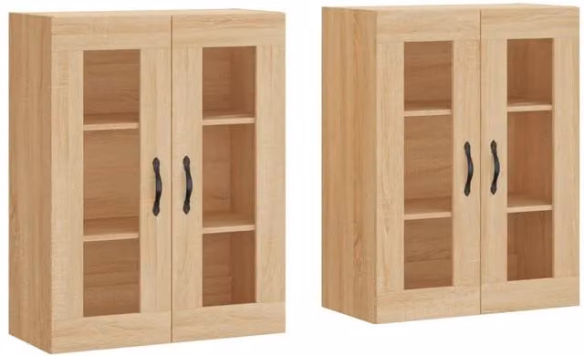 Berkfield Home Set of 2 Wall Mounted Cabinets in Sonoma Oak with Glass Doors – 1