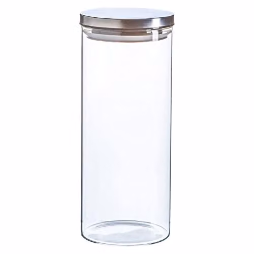 Argon Tableware Scandi Airtight Glass Storage Jar with Silver Metal Lid, 1.5 l – 1