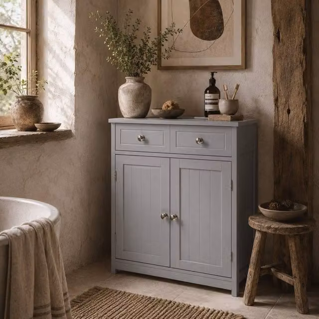Wyld Haus Letare Freestanding Bathroom Storage Cabinet, Grey, H 75 x W 60 x D 30 cm – 1