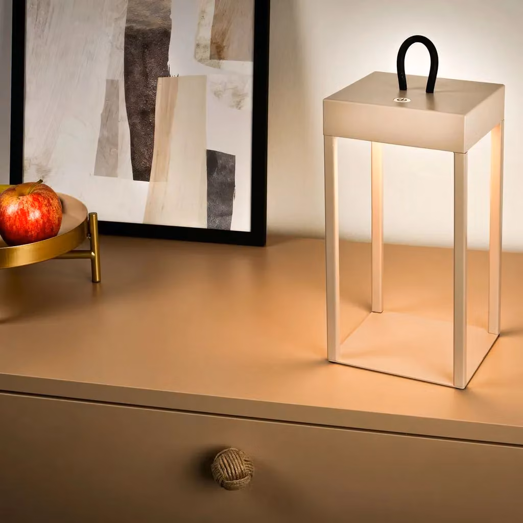 Briloner Beige Rechargeable LED Table Lamp Lantern with Touch Dimming and Warm White Light – 6