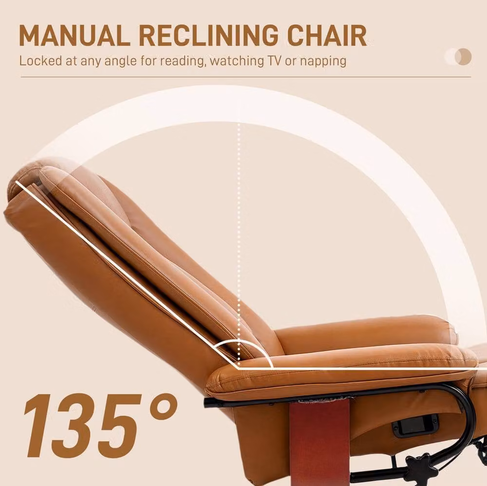 STILVORA Brown Faux Leather Manual Recliner Chair with 360 Degree Swivel and Metal Frame – 5