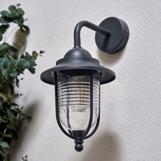 CGC Lighting Ayana Antique Charcoal Curved Fisherman Outdoor Wall Lantern in Dark Grey – 1