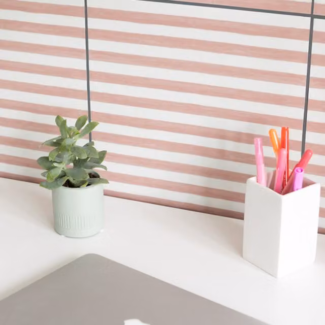 Quadrostyle Pink Striped Adhesive Wall Tile and Furniture Vinyl Stickers, 15 cm