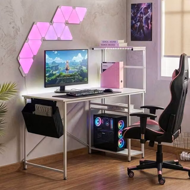 Wyld and Coco LED Gaming Desk in White MDF with Metal X-Frame