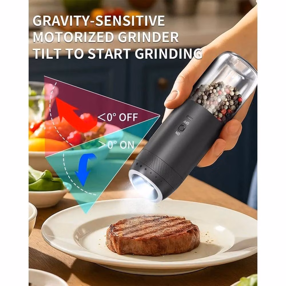 FLAVORA Rechargeable Gravity Electric Salt and Pepper Grinder in Black – 3
